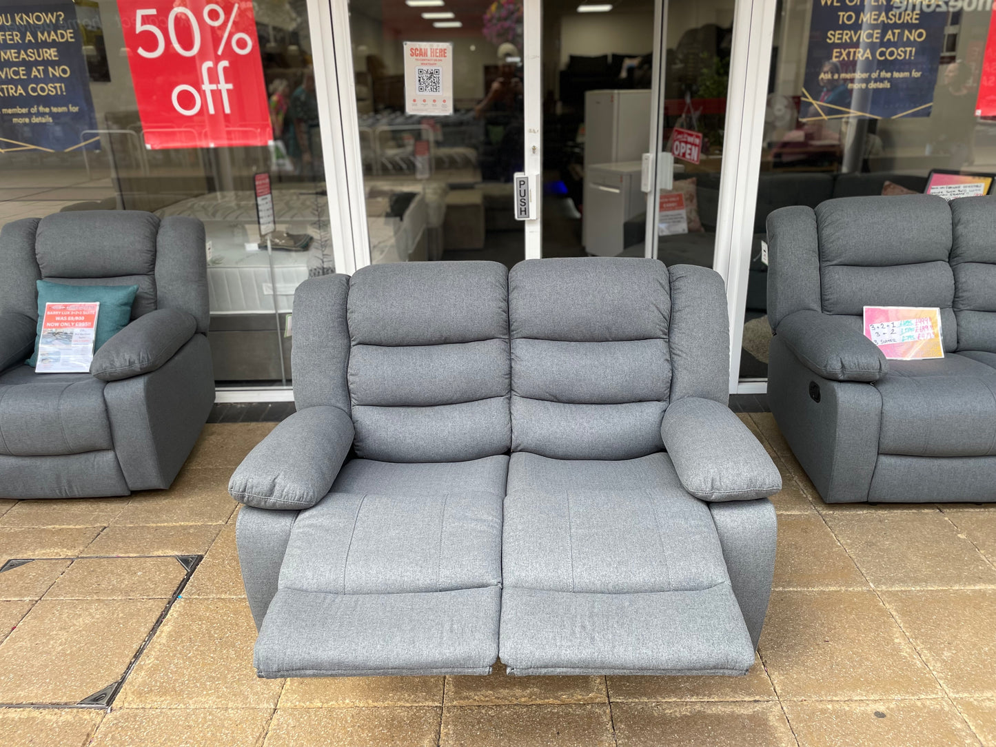 Barry Lux Recliner 2 Seater - Grey Fabric