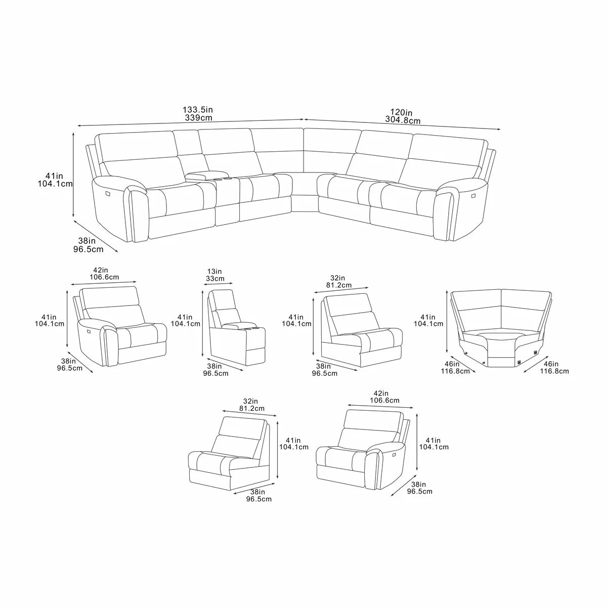 Vegas Modular Power Recliner Corner Sofa