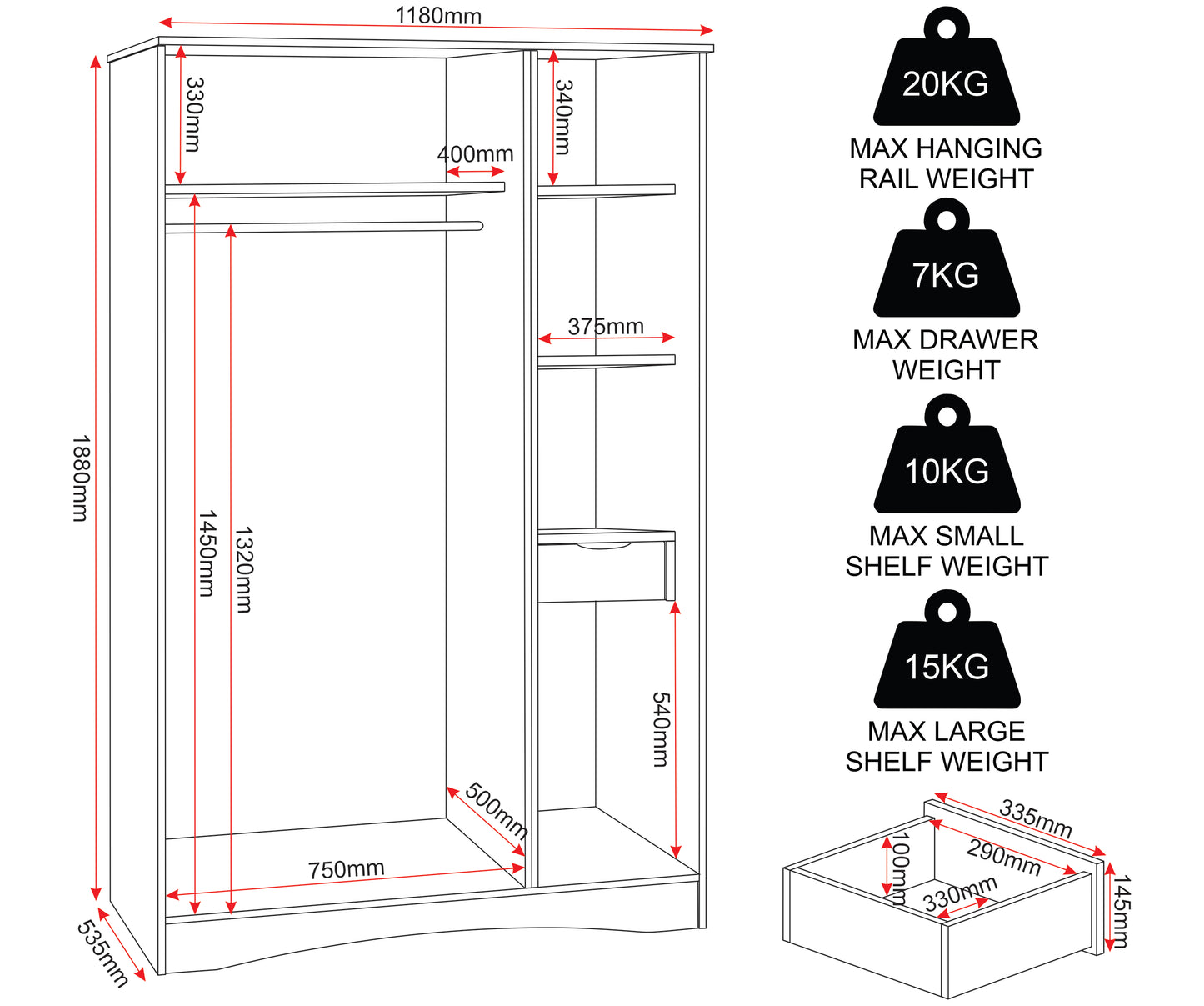 Tessa 3 Door Mirrored Wardrobe