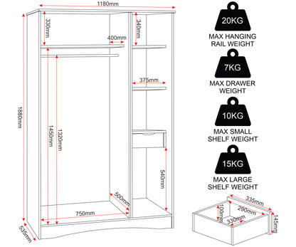 Tessa 3 Door Mirrored Wardrobe