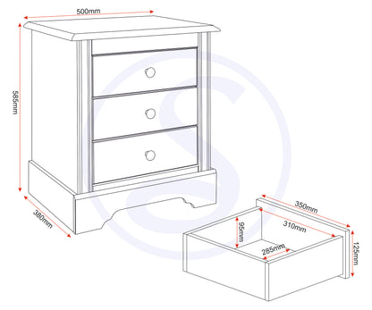 Stratford 3 Drawer Bedside