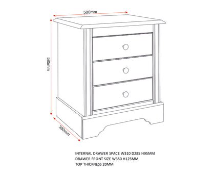 Stratford 3 Drawer Bedside