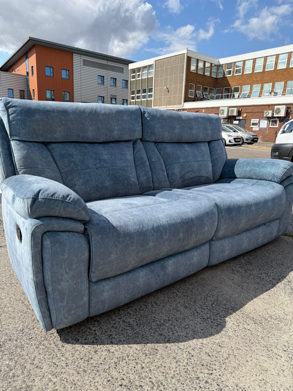 Blue Fabric Recliner 3 Seater Sofa & Armchair Set #U1359