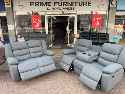 Barry Pro Electric Recliner 3+2 Seater Suite - Grey Fabric