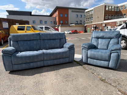 Blue Fabric Recliner 3 Seater Sofa & Armchair Set #U1359