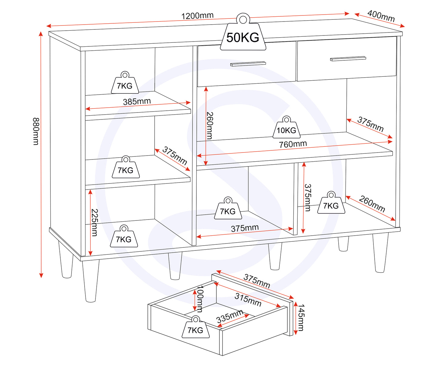 Tessa 3 Door 2 Drawer Sideboard