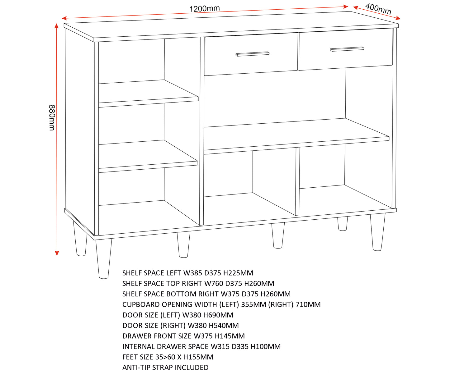 Tessa 3 Door 2 Drawer Sideboard