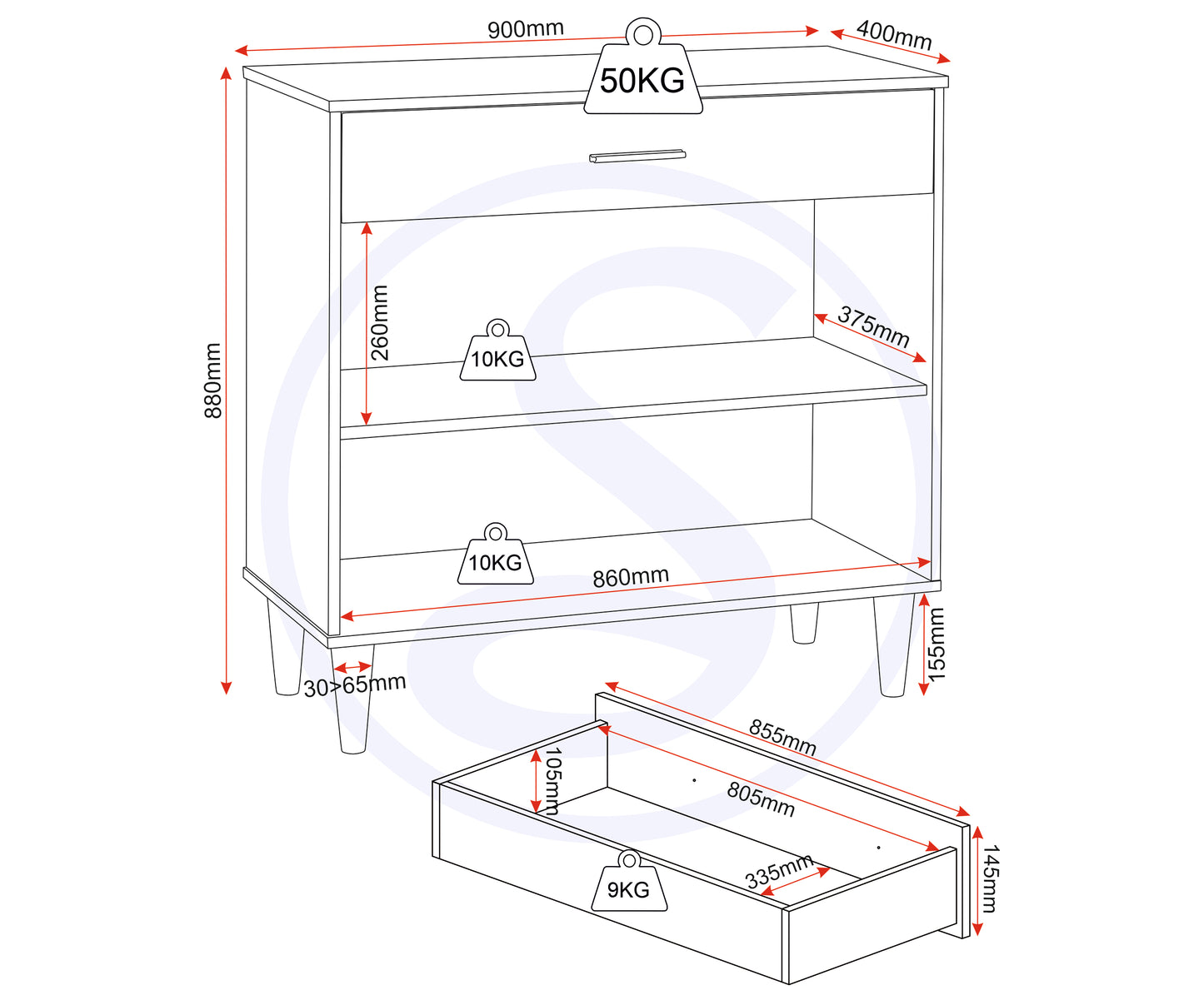 Tessa 2 Door 1 Drawer Sideboard