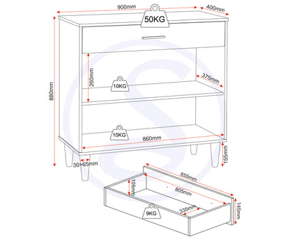 Tessa 2 Door 1 Drawer Sideboard