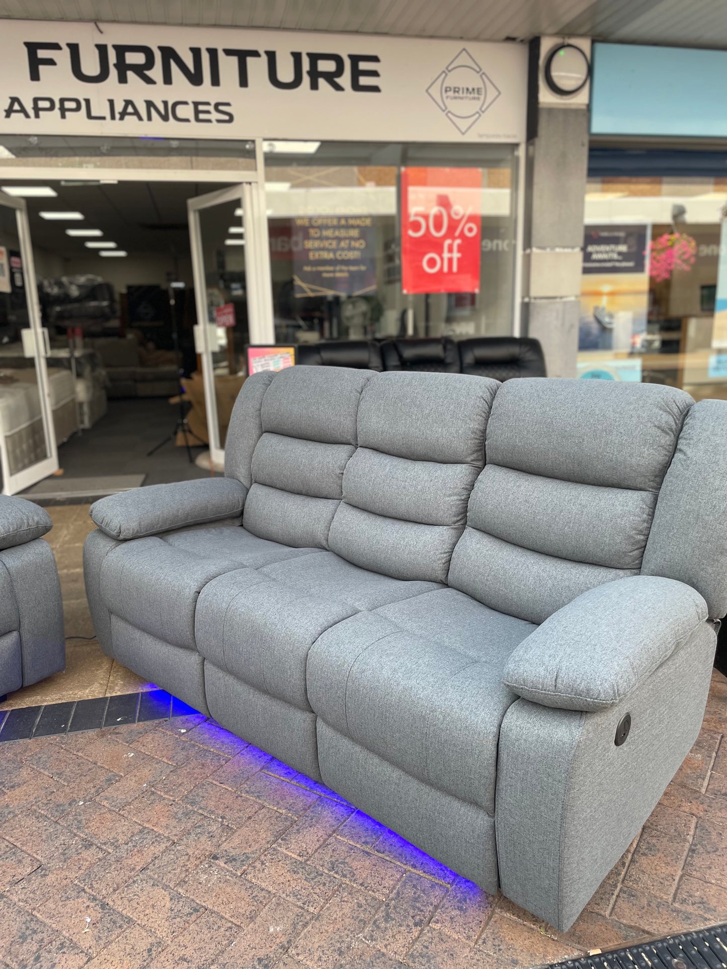 Barry Pro Electric Recliner 3 Seater - Grey Fabric