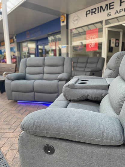 Barry Pro Electric Recliner 3+2 Seater Suite - Grey Fabric