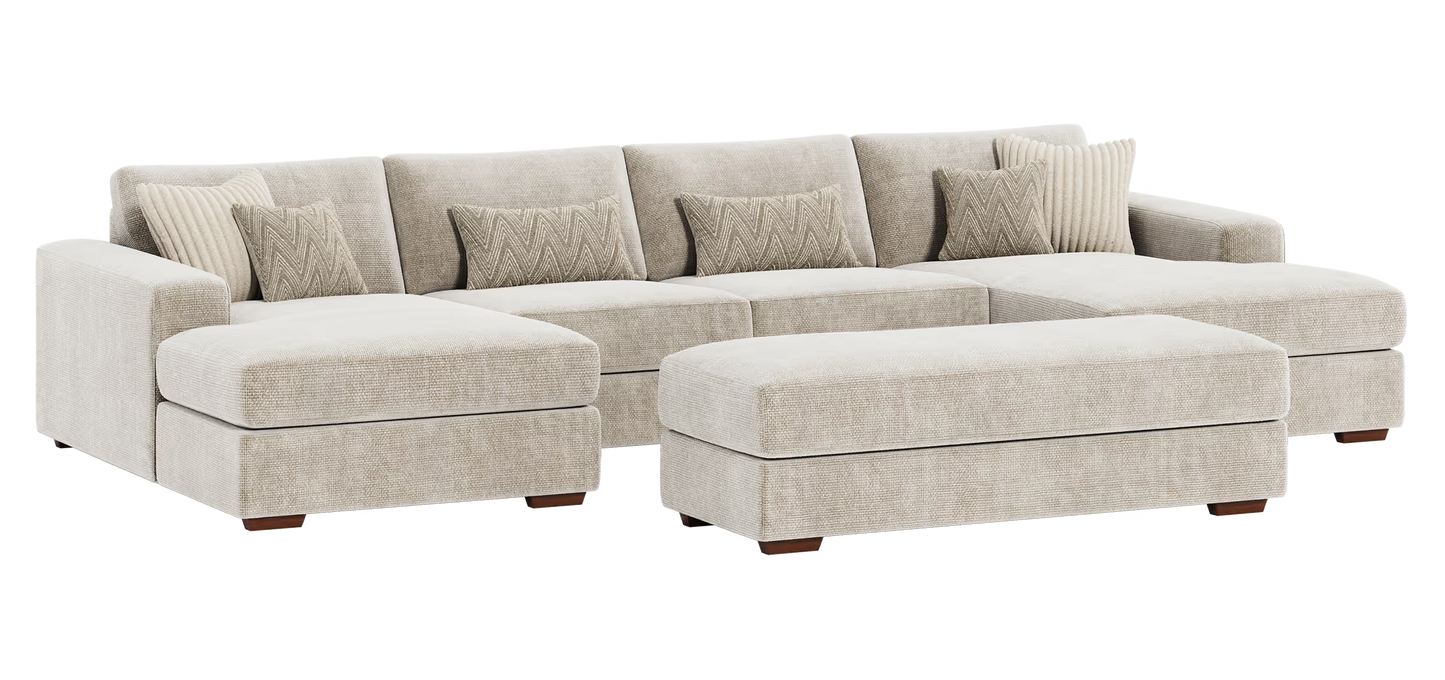 Henley U-Shape Modular Sofa with Footstool - Violet Stone
