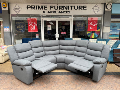 Barry Lux Recliner Corner Sofa 2C2 - Double Drop Down Drink Holders - Grey Fabric