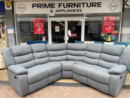 Barry Lux Recliner Corner Sofa 2C2 - Double Drop Down Drink Holders - Grey Fabric