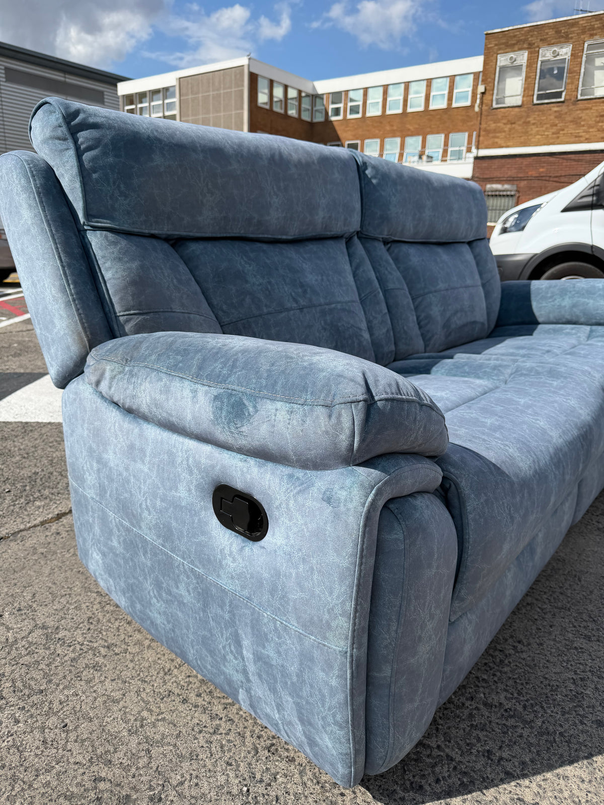 Blue Fabric Recliner 3 Seater Sofa & Armchair Set #U1359