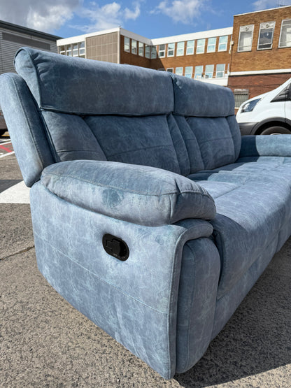 Blue Fabric Recliner 3 Seater Sofa & Armchair Set #U1359
