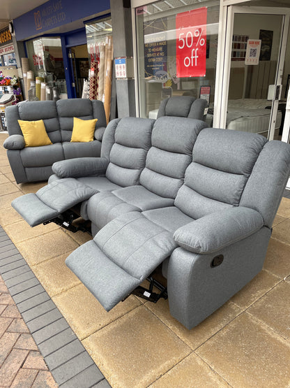 Barry Lux Recliner 3 Seater - Grey Fabric