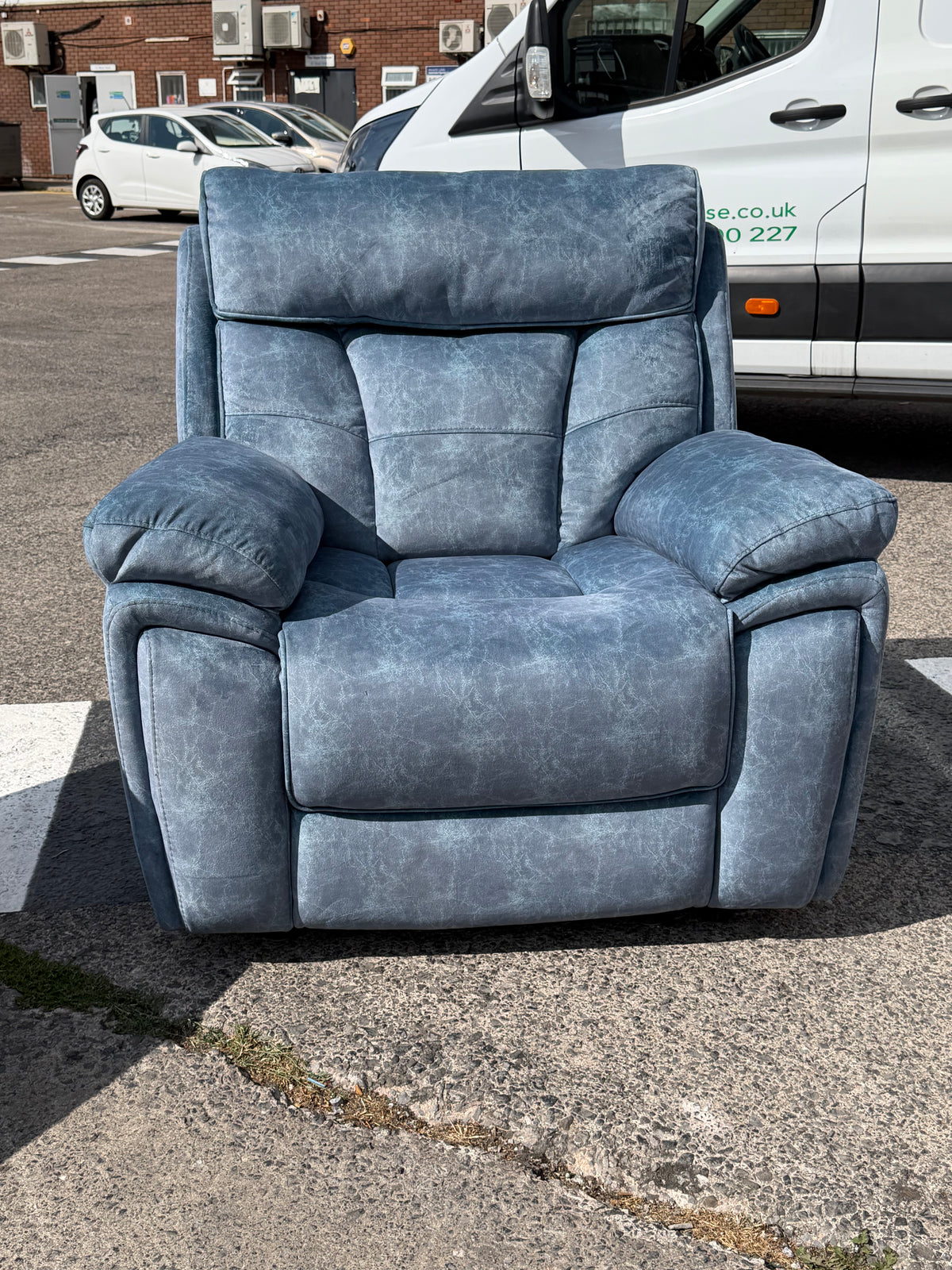 Blue Fabric Recliner 3 Seater Sofa & Armchair Set #U1359