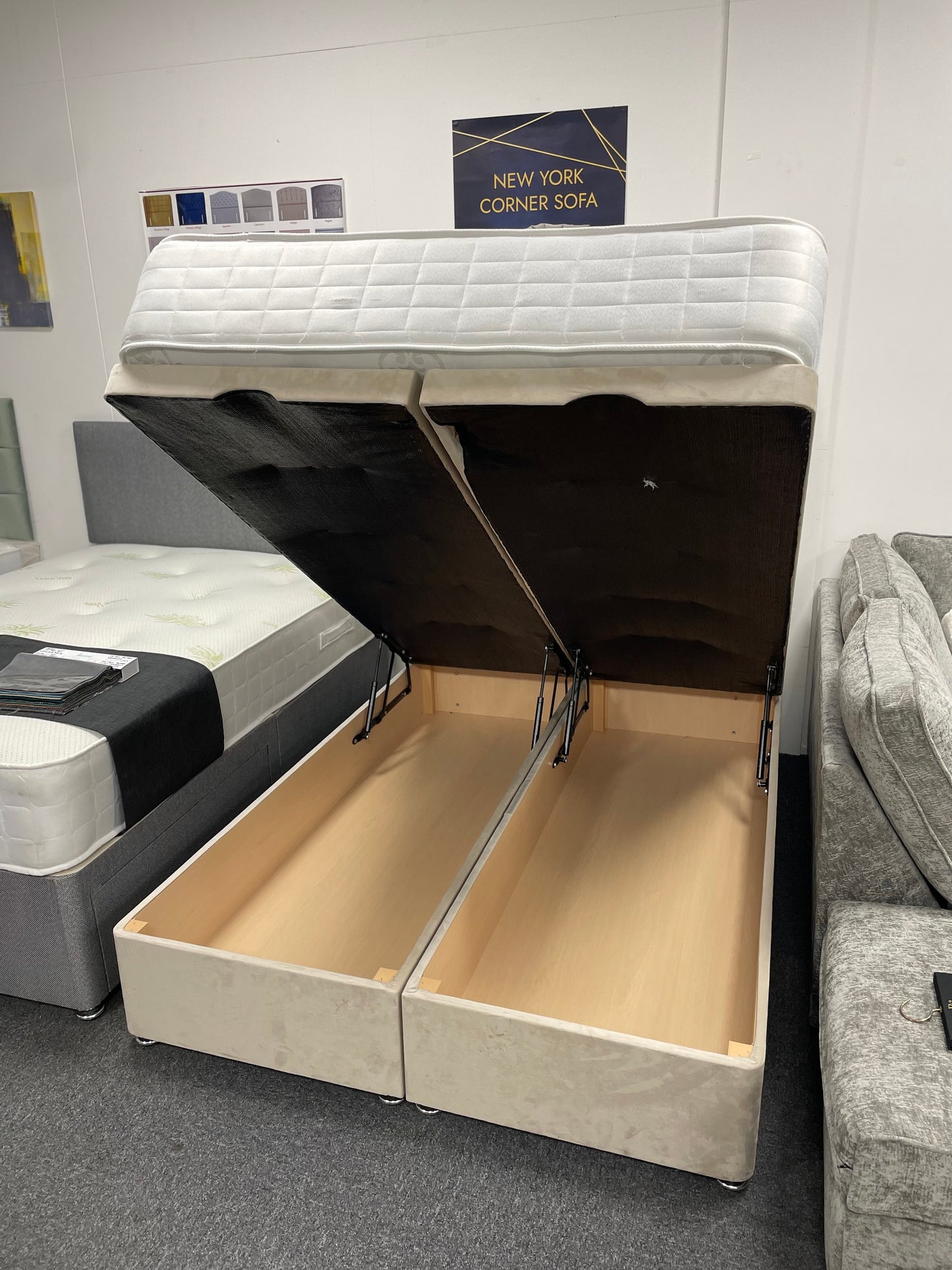 Ottoman Full Bed Set with 54” Headboard & 1000 Pocket Sprung Memory Foam Mattress