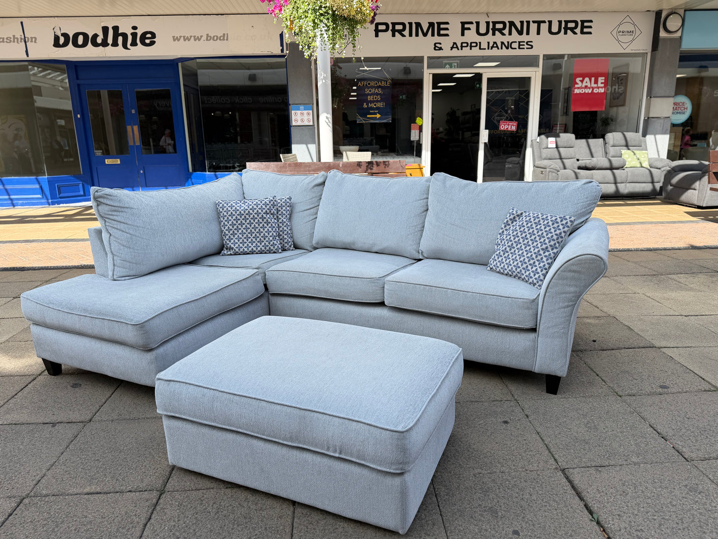 SCS Grey Corner Sofa with Footstool #U1360