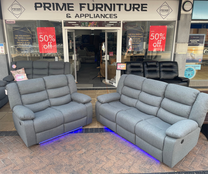 Barry Pro Electric Recliner 3+2 Seater Suite - Grey Fabric