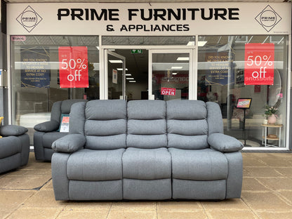 Barry Lux Recliner 3 Seater - Grey Fabric