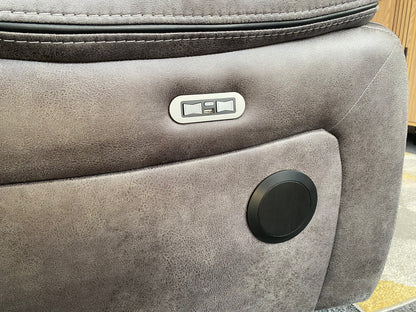 Lotus modular power recliner in grey faux suede, close-up detail