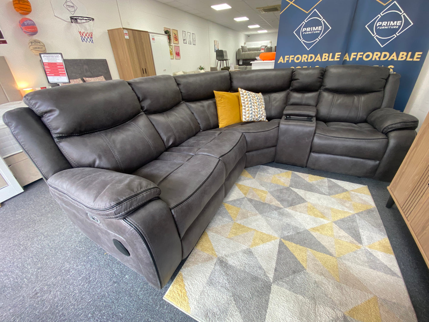 Lotus L-shaped corner power recliner sofa with console, alternate angle