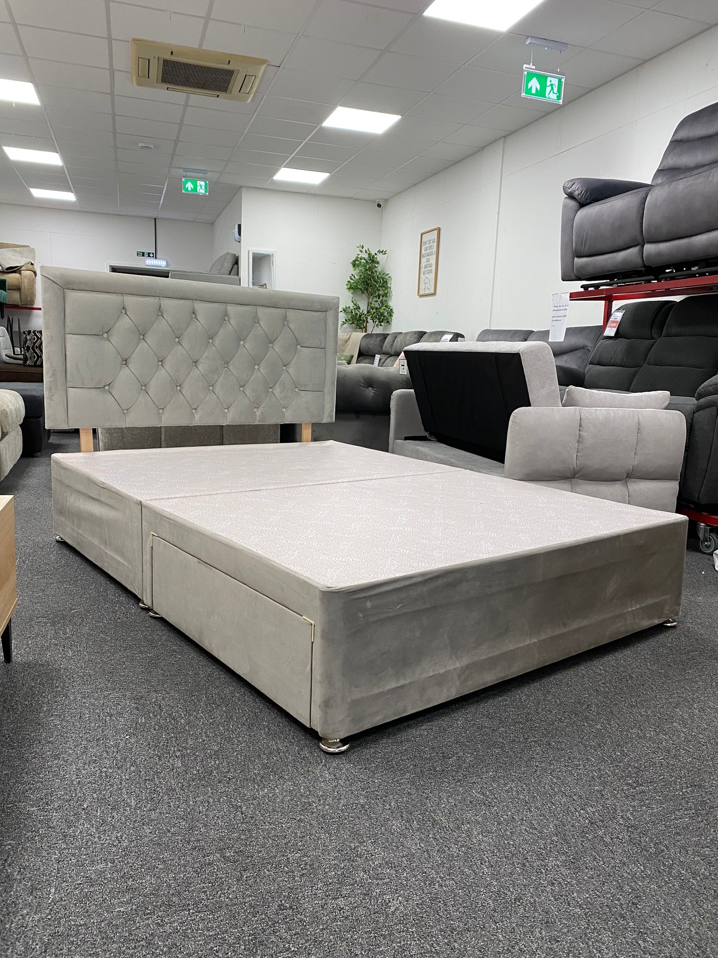 Plush Silver Double Divan Bed Base with Headboard #U1375