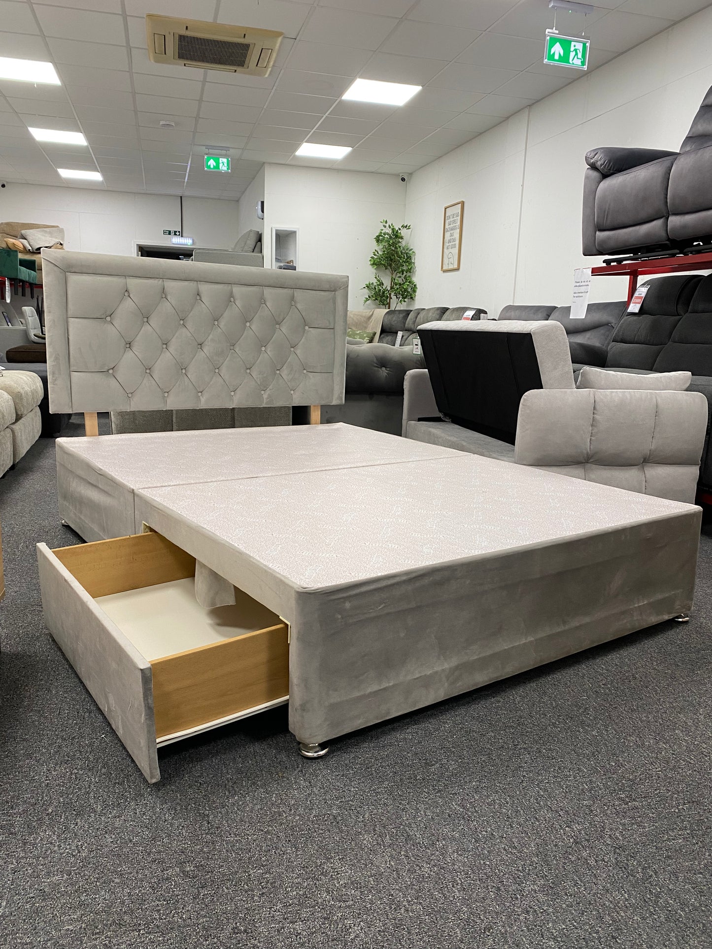 Plush Silver Double Divan Bed Base with Headboard #U1375
