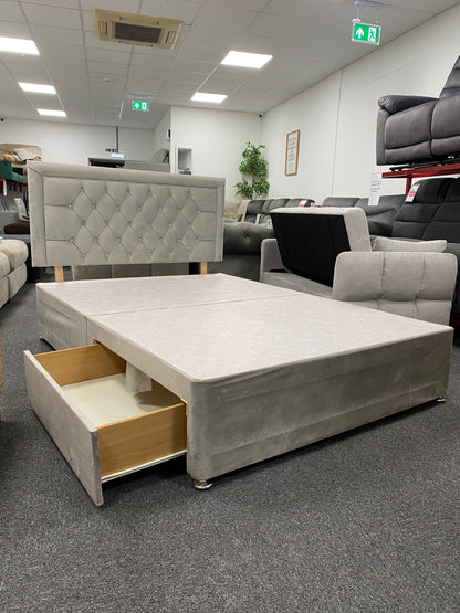 Plush Silver Double Divan Bed Base with Headboard #U1375
