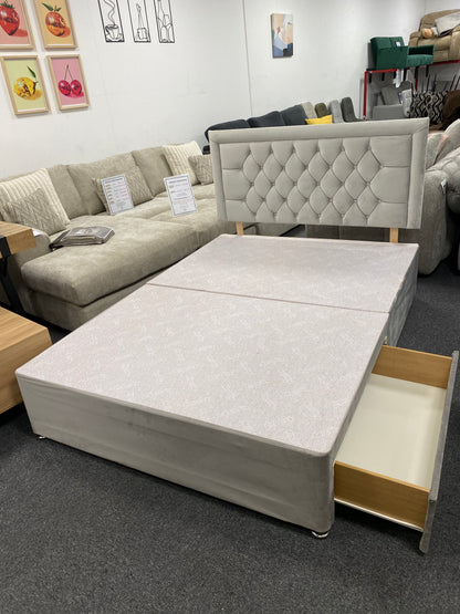 Plush Silver Double Divan Bed Base with Headboard #U1375