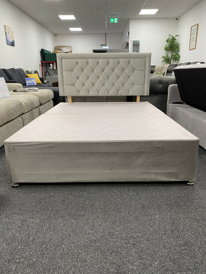 Plush Silver Double Divan Bed Base with Headboard #U1375
