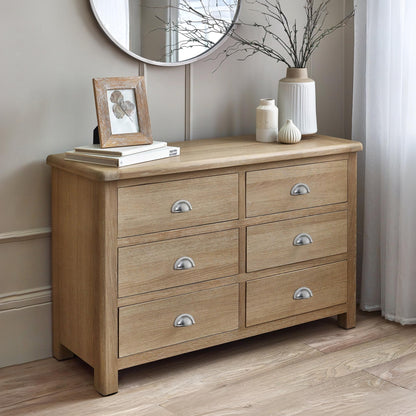 Memphis Limed Oak 6 Drawer Wide Chest
