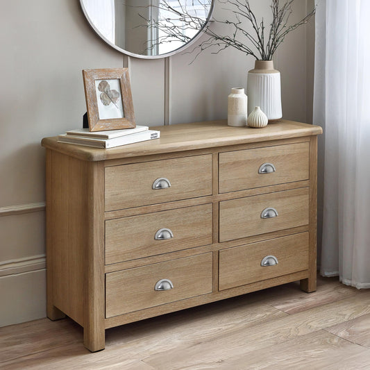 Memphis Limed Oak 6 Drawer Wide Chest