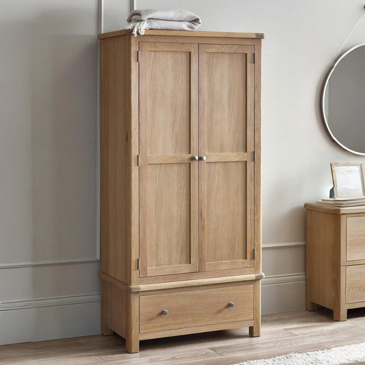 Memphis Limed Oak 2 Door 1 Drawer Wardrobe