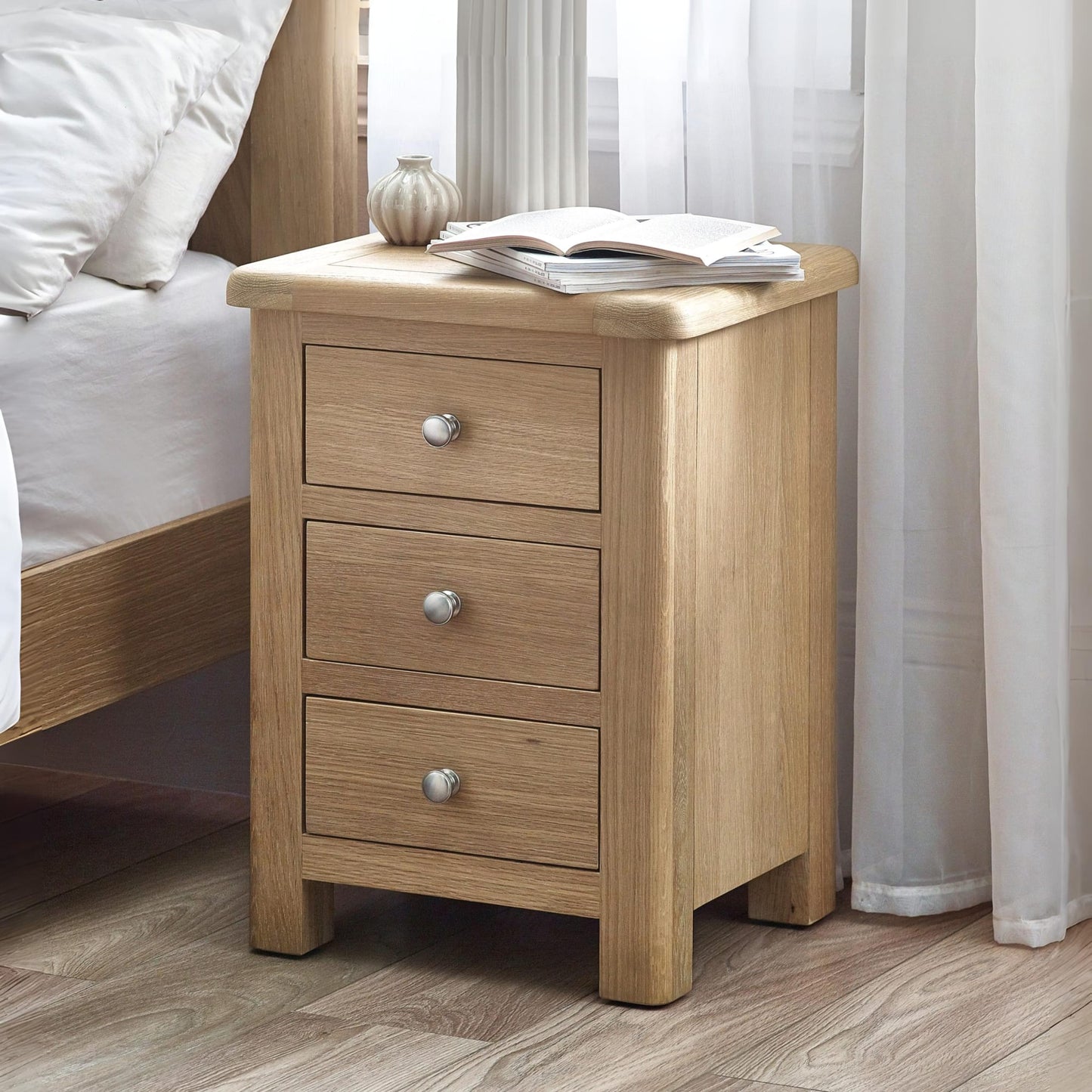 Memphis Limed Oak 3 Drawer Bedside