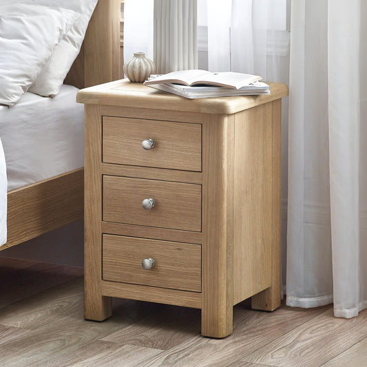 Memphis Limed Oak 3 Drawer Bedside