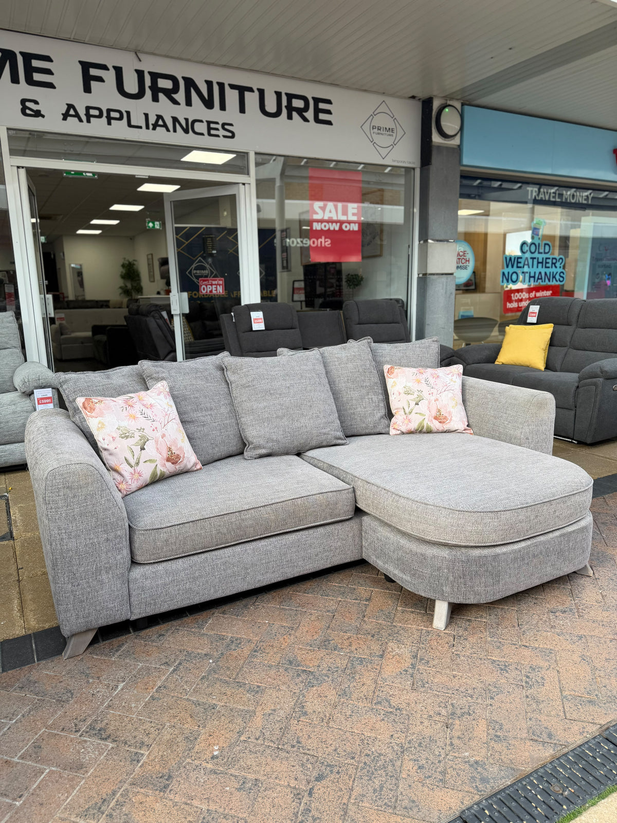 DFS Grey 3 seater Chaise Sofa #U1371