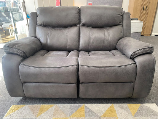 Lotus modular 2 seater power recliner sofa in grey faux suede, front view