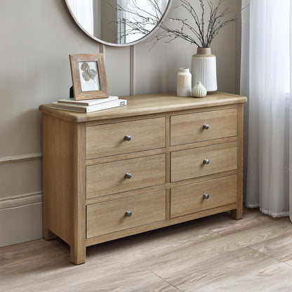 Memphis Limed Oak 6 Drawer Wide Chest